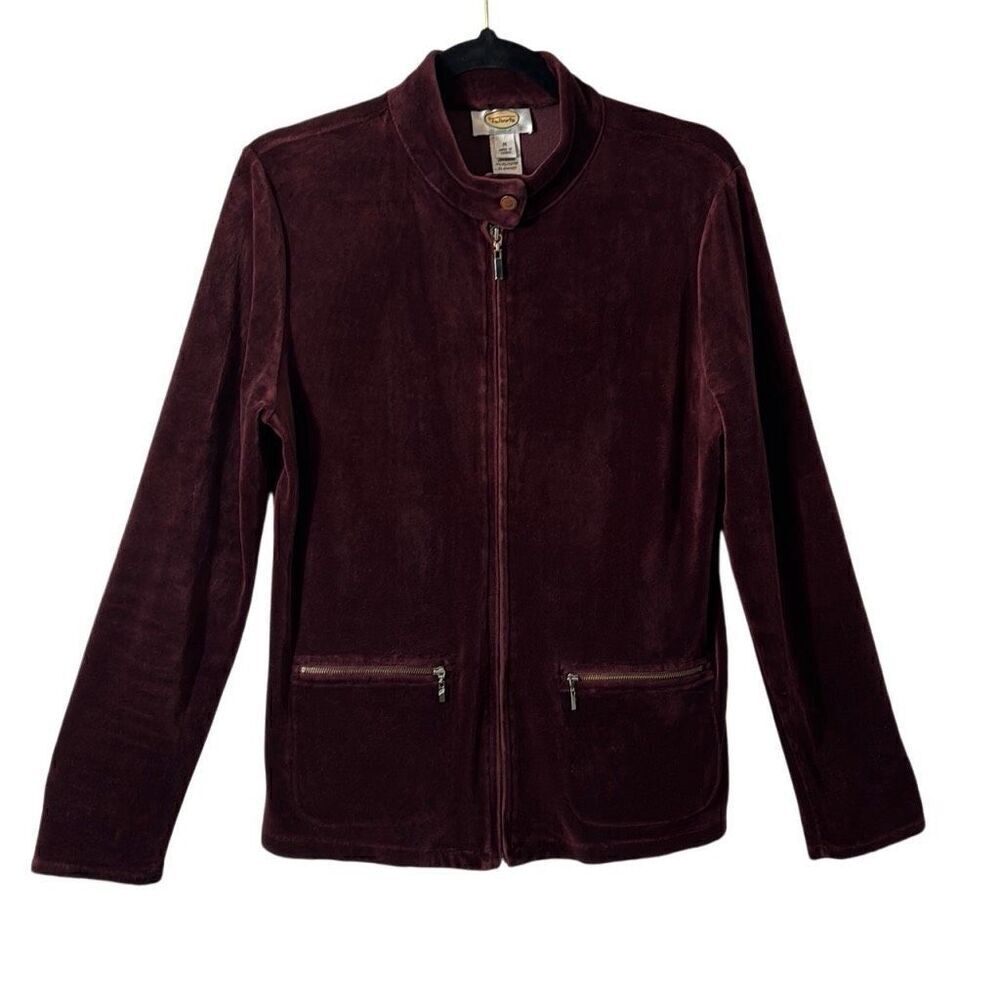 Talbots purple stretch velour zip front two zip pocket jacket  M